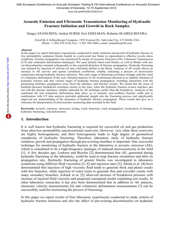 Más sobre Monitoreo de Emisión Acústica y Transmisión Ultrasónica de la Iniciación y Crecimiento de Fracturas Hidráulicas