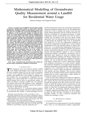 Más sobre Modelado Matemático de la Medición de la Calidad del Agua Subterránea en los Alrededores